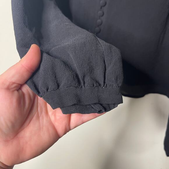 Mulberry vntg black 100% silk button detail crop blouse sz UK 12 US 8 - Picture 6 of 9